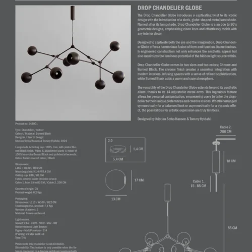 Drop Chandelier Globe Burned Black van 101 Copenhagen - Afbeelding 4